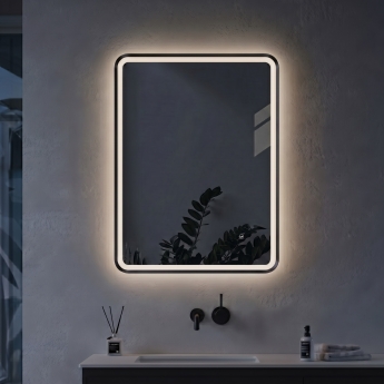 Signature Daisy Front-Lit LED Bathroom Mirror with Demister Pad 800mm H x 600mm W - Matt Black | Product Image