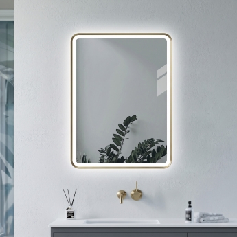 Signature Daisy Front-Lit LED Bathroom Mirror with Demister Pad 800mm H x 600mm W - Brushed Brass | Product Image