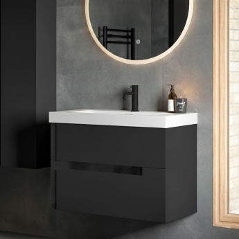 Signature Diversity Wall Hung 2-Drawer Vanity Unit with Basin 615mm Wide - Matt Black/Black Glass