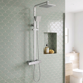 Signature Energy Cool-Touch Square Thermostatic Bar Mixer Shower with Shower Kit + Fixed Head - Chrome | Product Image