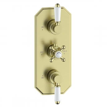 Signature Eternal Traditional Thermostatic 2 Outlet Concealed Shower Valve Triple Handle - Brushed Brass