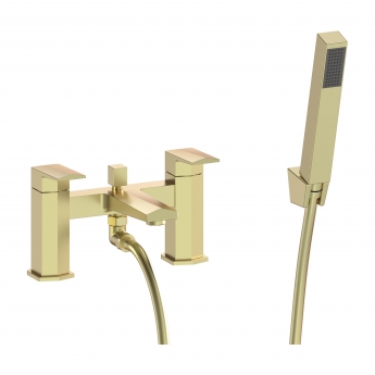 Signature Geo Bath Shower Mixer Tap with Shower Kit and Bracket - Brushed Brass | Product Image