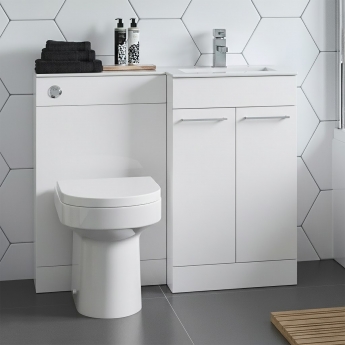 Signature Gothenburg RH Combination Unit with Polymarble Basin 1100mm Wide - White Gloss | Product Image