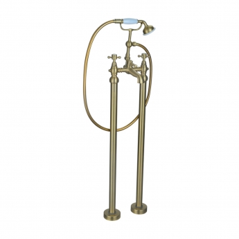 Signature Greenwich Freestanding Bath Shower Mixer Tap with Shower Kit - Brushed Brass