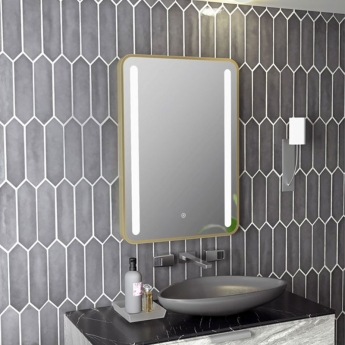 Signature Harper Front-Lit LED Bathroom Mirror with Demister Pad 700mm H x 500mm W - Brushed Brass
