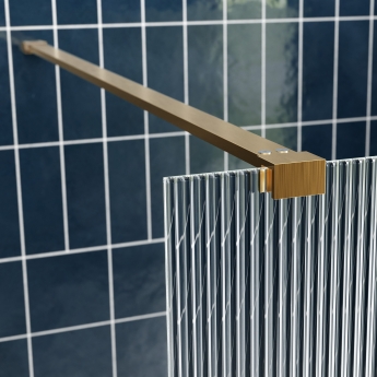 Signature Icon Fluted Brushed Brass 1950mm High Wet Room Glass Shower Screen