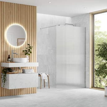 Signature Icon Fluted Chrome 1950mm High Wet Room Glass Shower Screen