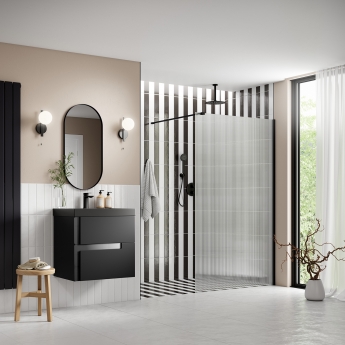 Signature Icon Fluted Black 1950mm High Wet Room Glass Shower Screen