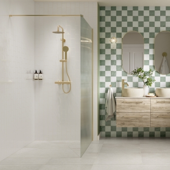 Signature Icon Fluted Brushed Brass 1950mm High Wet Room Glass Shower Screen