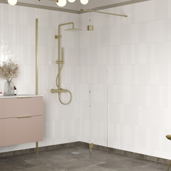 Signature Icon Brushed Brass 1950mm High Wet Room Glass Shower Screen
