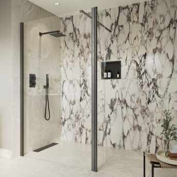 Signature Icon Gunmetal 1950mm High Wet Room Glass Shower Screen | Product Image