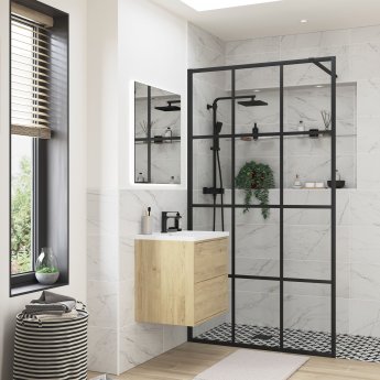 Signature Icon Black Framed Wet Room Screen 1200mm Wide - 8mm Glass