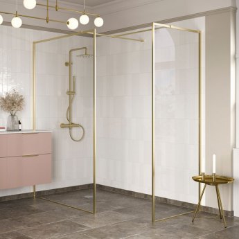Signature Icon Brushed Brass Profile Wet Room Screen 1000mm Wide - 8mm Glass