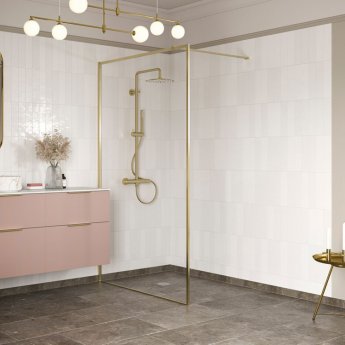 Signature Icon Brushed Brass Profile Wet Room Screen 800mm Wide - 8mm Glass