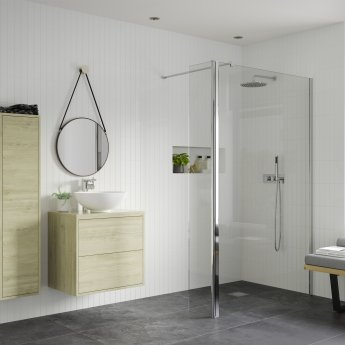 Signature Icon Wet Room Screen with Return Panel and Support Bar 800mm Wide - 8mm Glass