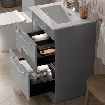 Signature Kalmar Floor Standing 2-Drawer Vanity Unit with Basin 610mm Wide - White Gloss