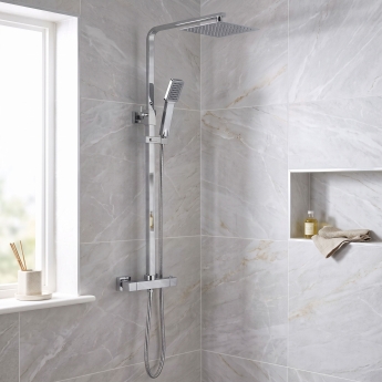 Signature Kube Square Thermostatic Bar Mixer Shower with Shower Kit + Fixed Head - Chrome | Product Image