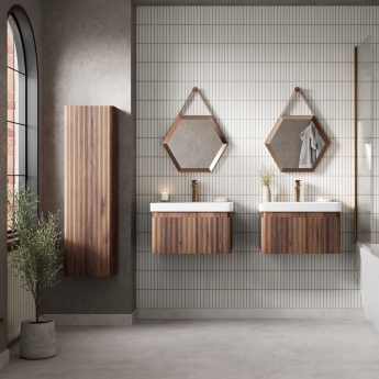 Signature Lucille Wall Hung 1-Door Tall Unit 350mm Wide - Textured Walnut | Product Image