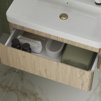 Signature Lucille Wall Hung 1-Drawer Vanity Unit with Basin 500mm Wide - Textured Oak