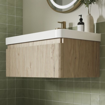Signature Lucille Wall Hung 1-Drawer Vanity Unit with Basin 500mm Wide - Textured Oak