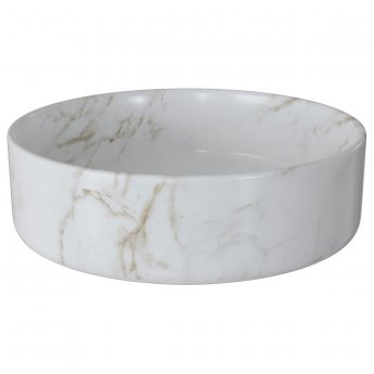 Signature Olmec Round Countertop Basin with Unslotted Waste 360mm Wide 0 Tap Hole - Marble Effect