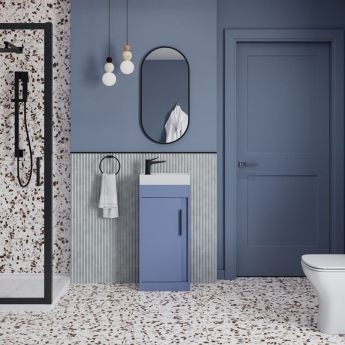 Signature Helsinki Floor Standing 1-Door Vanity Unit with Basin 410 Wide - Matt Misty Blue | Product Image