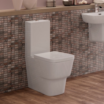 Signature Maya Back to Wall Close Coupled Toilet with Push Button Cistern - Soft Close Seat