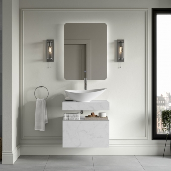 Signature Grove Wall Hung Storage Unit 600mm Wide - White Marble | Product Image