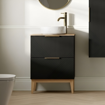 Signature Nouveau 610mm 2-Drawer Floor Standing Vanity Unit with Maple Oak Countertop