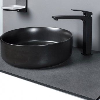 Signature Olmec Round Countertop Basin with Unslotted Waste 355mm Wide 0 Tap Hole - Matt Black