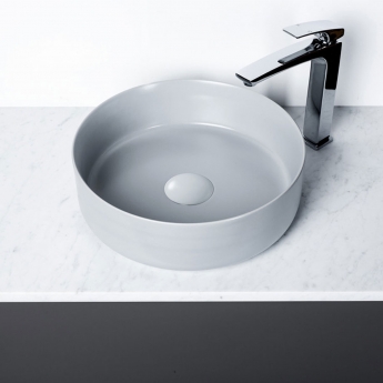 Signature Olmec Round Countertop Basin with Unslotted Waste 360mm Wide 0 Tap Hole - Matt Light Grey