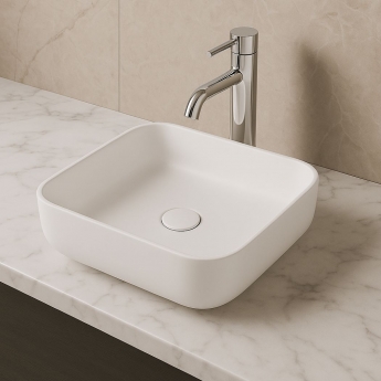 Signature Olmec Square Countertop Basin with Unslotted Waste 390mm Wide 0 Tap Hole - Matt White