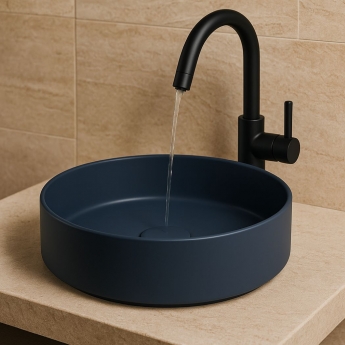Signature Olmec Round Countertop Basin with Unslotted Waste 360mm Wide 0 Tap Hole - Matt Deep Blue