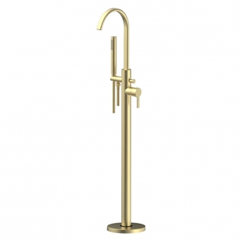 Signature Onyx Freestanding Bath Shower Mixer Tap with Shower Kit - Brushed Brass