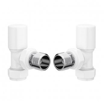 Signature Patterned Angled Radiator Valve Pair - White | Product Image