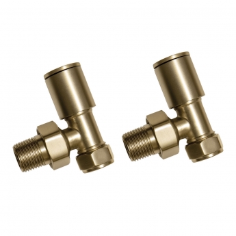 Signature Patterned Angled Radiator Valves Pair - Brushed Brass | Product Image