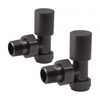 Signature Patterned Angled Radiator Valves (Pair) - Matt Black | Product Image