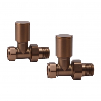 Signature Patterned Straight Radiator Valves (Pair) - Brushed Bronze | Product Image