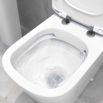 Signature Poseidon Rimless Open Back Close Coupled Toilet with Push Button Cistern - Soft Close Seat