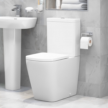 Signature Poseidon Rimless Back to Wall Close Coupled Toilet with Push Button Cistern - Soft Close Seat