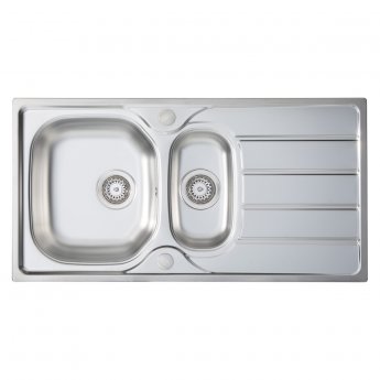 Prima 1.5 Bowl Kitchen Sink with Waste Kit 965mm L x 500mm W - Stainless Steel