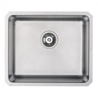 Prima+ R25 1.0 Bowl Undermount Large Kitchen Sink with Waste Kit 530mm L x 450mm W - Stainless Steel