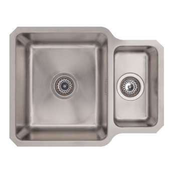 Prima+ R25 1.5 Bowl Undermount Kitchen Sink with Waste Kit 580mm L x 450mm W - Stainless Steel