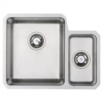 Prima+ R25 1.5 Bowl Undermount Kitchen Sink LH with Waste Kit 580mm L x 450mm W - Stainless Steel