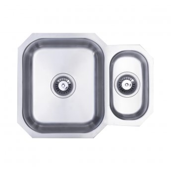 Signature Prima 1.5 Bowl Undermount Kitchen Sink with Waste Kit 595mm L x 460mm W - Stainless Steel
