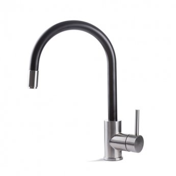 Prima+ Tiber Pull Out Single Lever Kitchen Sink Mixer Tap - Black Stainless Steel