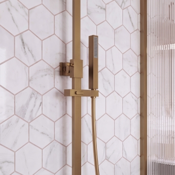 Signature React Square Thermostatic Bar Mixer Shower with Shower Kit + Fixed Head - Brushed Bronze | Product Image