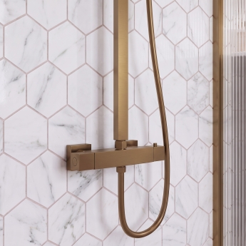 Signature React Square Thermostatic Bar Mixer Shower with Shower Kit + Fixed Head - Brushed Bronze | Product Image