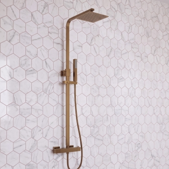 Signature React Square Thermostatic Bar Mixer Shower with Shower Kit + Fixed Head - Brushed Bronze | Product Image