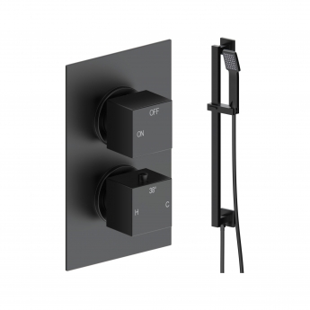 Signature React Thermostatic Concealed Shower Valve with Adjustable Slide Rail Kit - Matt Black | Product Image